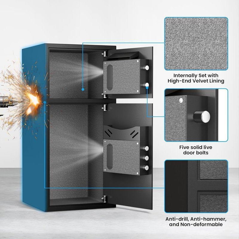 Large Digital Security Safe with Double Doors, Drop Slot, Alloy Steel, LED Light