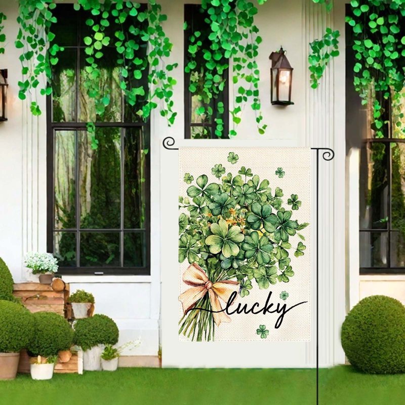 St Patrick's Day Garden Flag Shamrock Yard Sign Outdoor Decor Double Sided