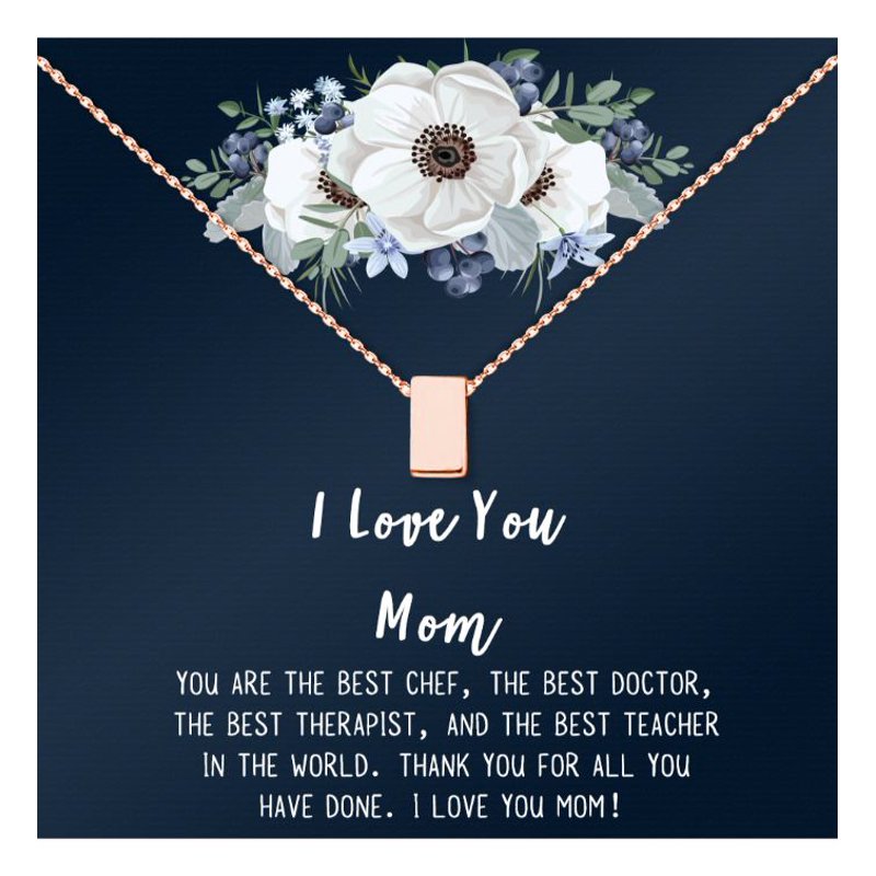 Mother's Day Rose Gold Cube Necklace for Women - Gift Box & Card Included