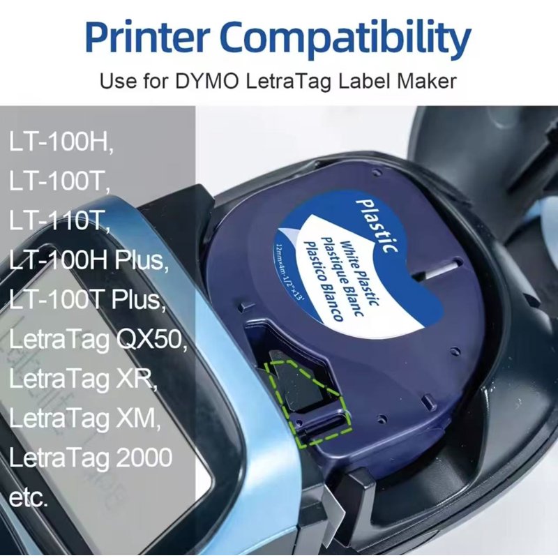 5-Pack Compatible Dymo Label Tape Refills 12mm x 4m for LetraTag Handheld Label Makers