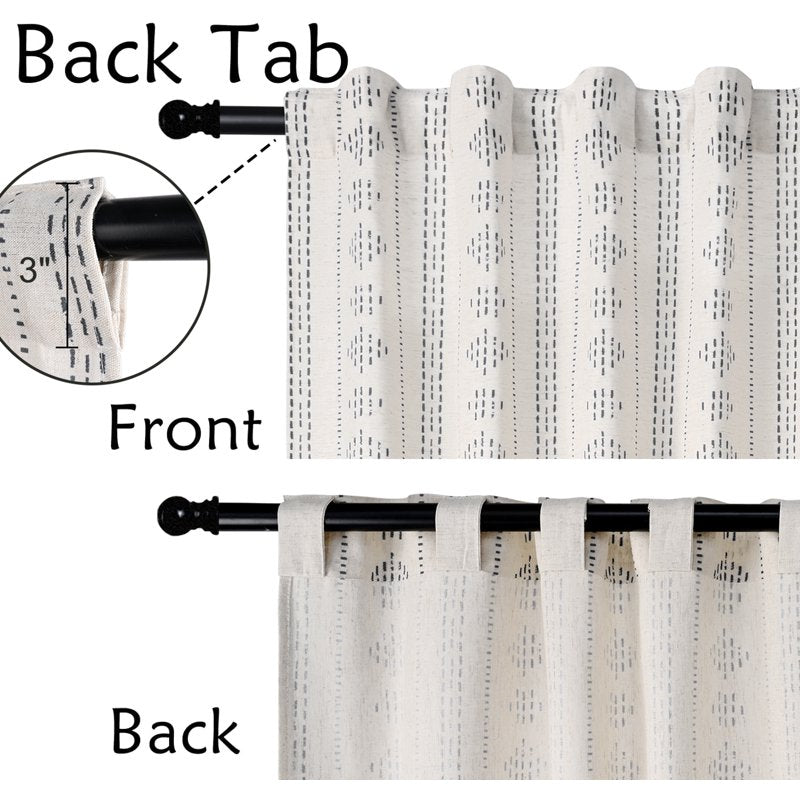 Boho Farmhouse Linen Curtains with Geometric Stripes - Light Filtering Window Drapes, 2 Panels