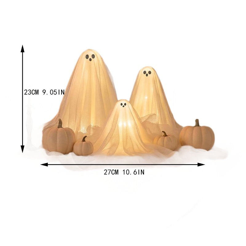 Light Up Halloween Ghost Figurines Set - LED Glowing Spooky Decorations for Indoor Tables and Mantels