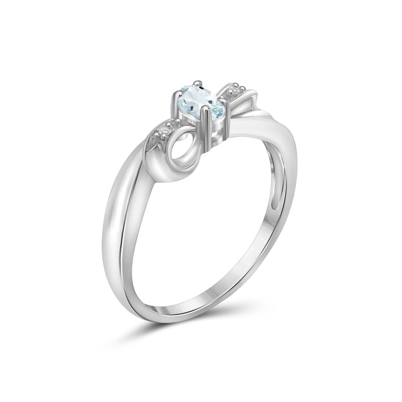 Sterling Silver Aquamarine Birthstone Ring with White Diamond Accent – Hypoallergenic Jewelry