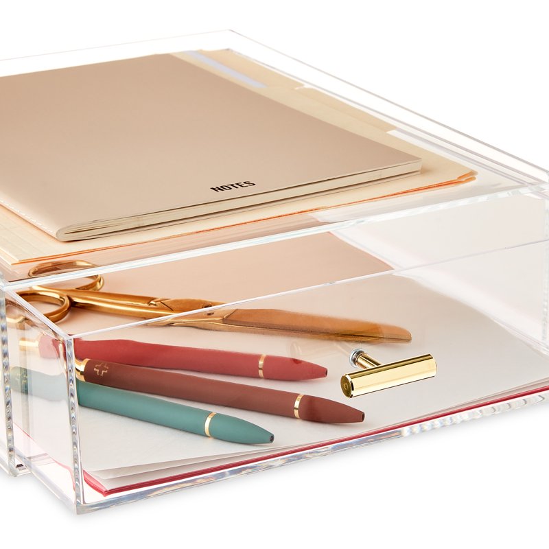 Acrylic Paper Tray with Drawer - Clear Desk Organizer for Office Supplies