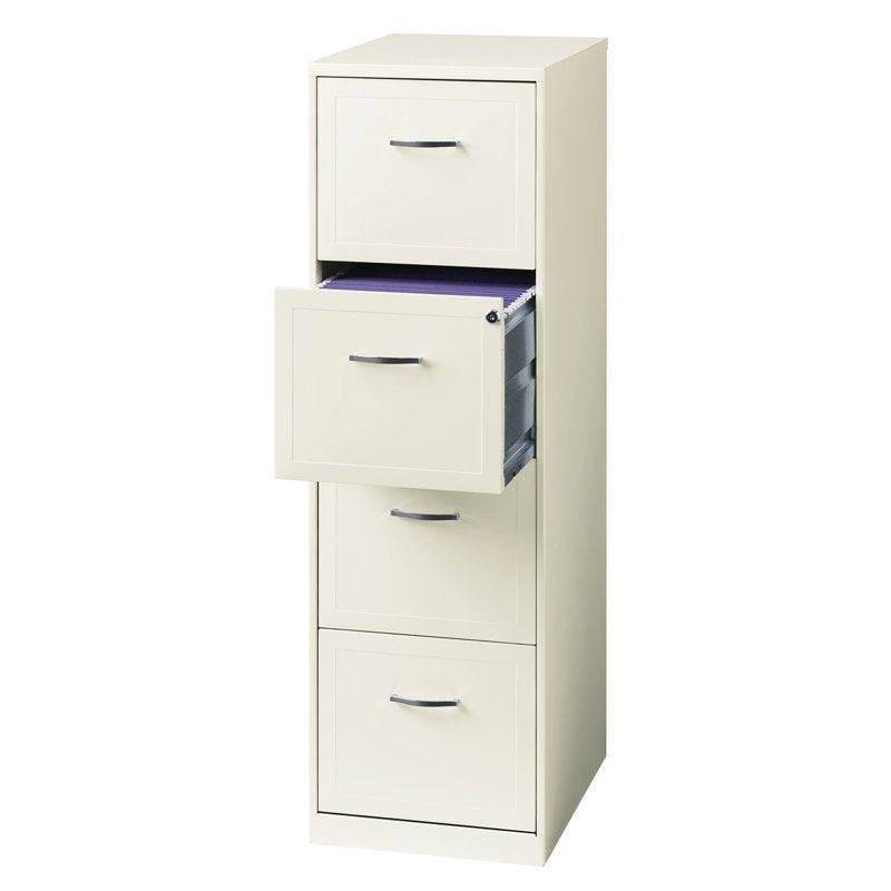 18-Inch Deep Metal File Cabinet with 4 Drawers - Pearl White Office Storage