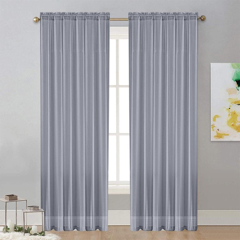 Light Filtering Polyester Window Curtain Panel with Rod Pocket for Living Room & Bedroom