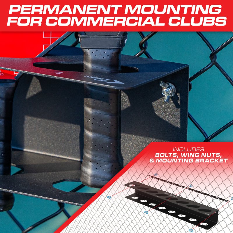 GoSports 8-Paddle Pickleball Paddle Rack for Fence Mount - Commercial Grade