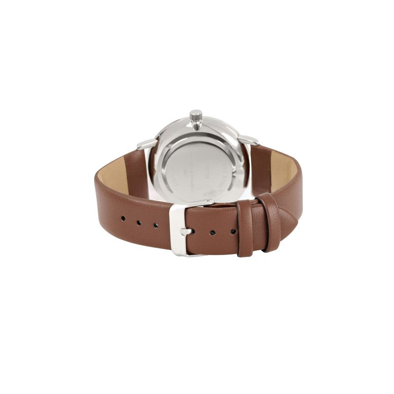 Men's Silver 42mm Round Analogue Watch with Leather Band