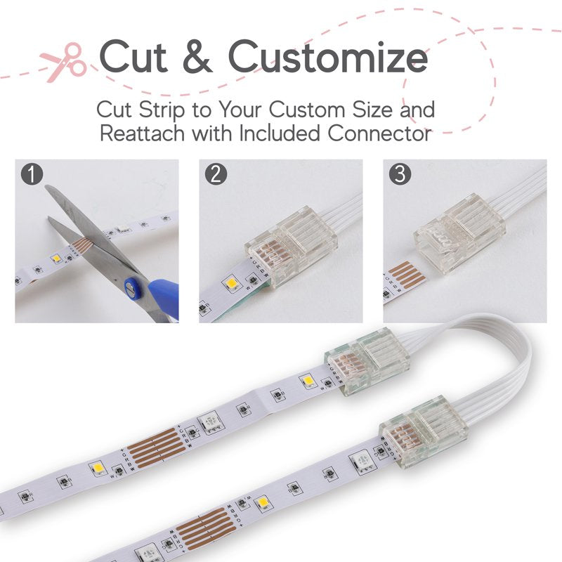 Indoor Multicolor LED Strip Lights Kit - 50ft Cuttable RGB Light with Remote Control