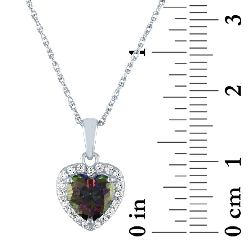 Sterling Silver Ladies Heart Pendant with Mystic Topaz & CZ Necklace 18"
