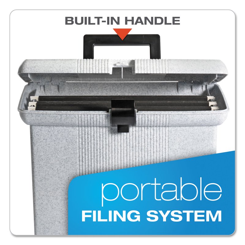 Portable File Box with Handle - Granite, Holds Letter Files, Includes Folders