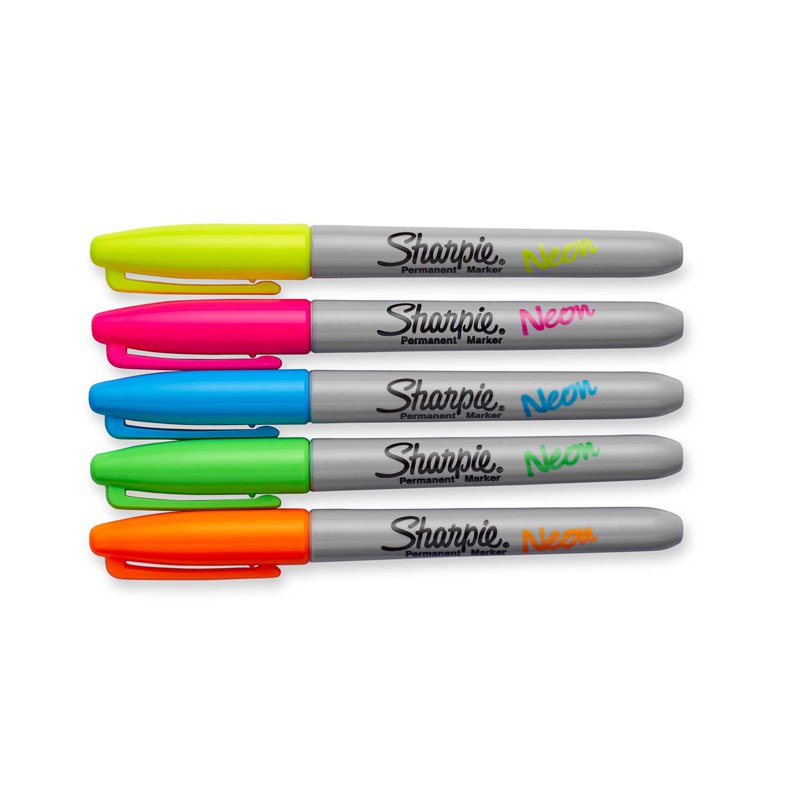 Neon Permanent Markers - Fine Tip Assorted Fluorescent Markers, 5 Pack