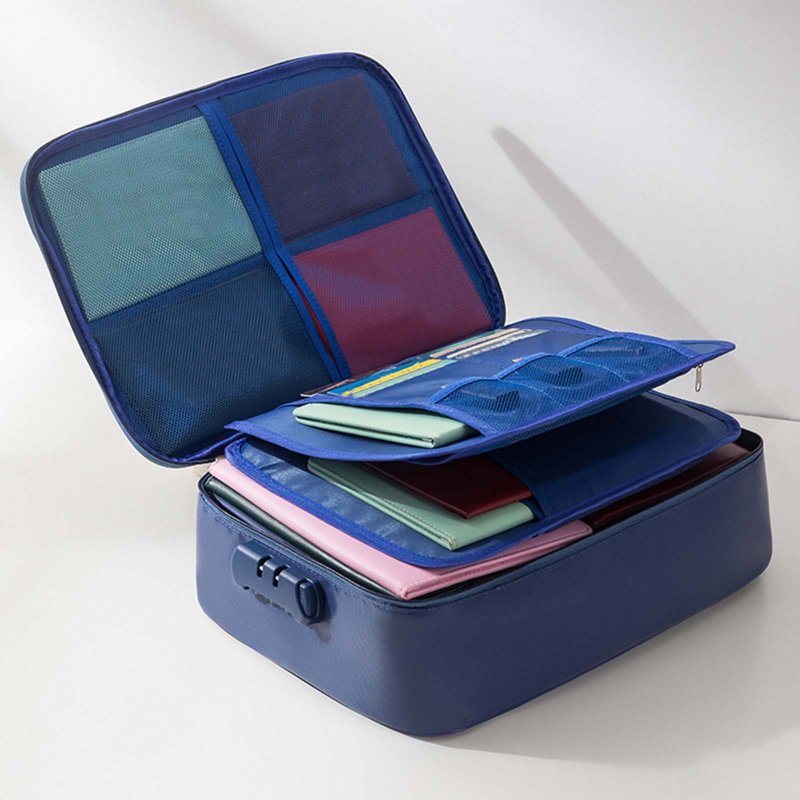 Fireproof Waterproof Document Storage Box with Lock, Collapsible Travel Organizer