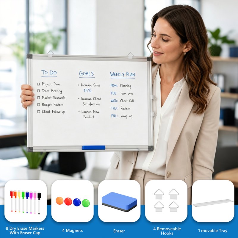 Magnetic Dry Erase Whiteboard 16x12 Inch with Aluminum Frame - Pack of 1