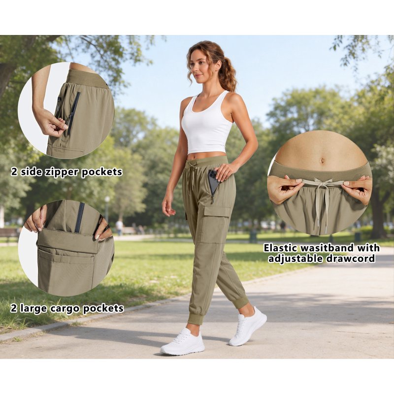 Women Cargo Hiking Pants Lightweight Joggers with Pockets - Quick Dry Outdoor Trousers
