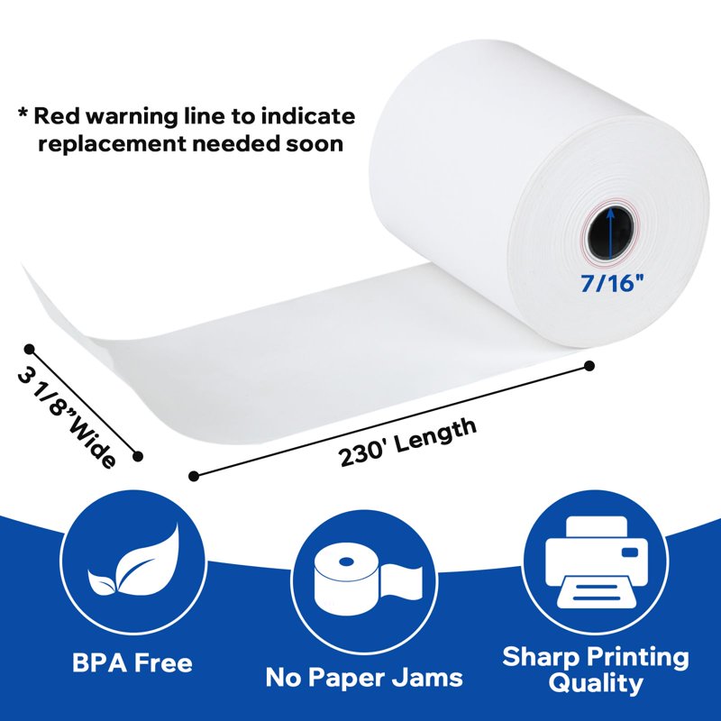 Thermal Receipt Paper Rolls 3 1/8 x 230 ft - BPA Free, 50 Rolls for POS Cash Registers