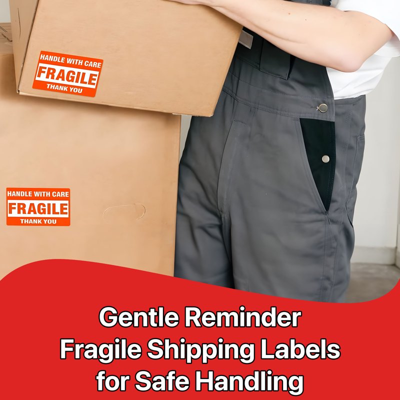 Fragile Handle with Care Shipping Labels - Red 2x3 Inch, 500 Stickers