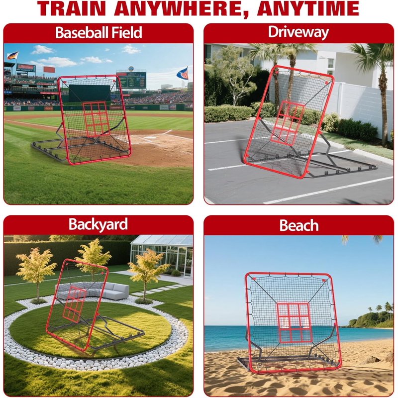 Baseball Rebounder Net 4x4.5 ft Heavy Duty Training Bounce Back Net with Adjustable Angles