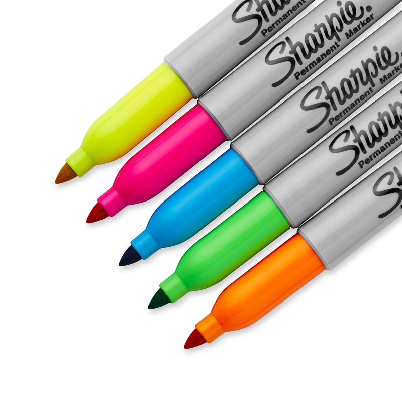 Neon Permanent Markers - Fine Tip Assorted Fluorescent Markers, 5 Pack