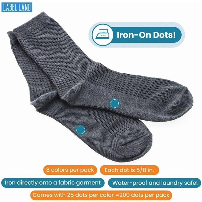 Color Coded Iron-On Dot Labels 200 Pack - Washable Fabric Clothing Stickers