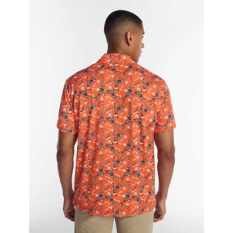Halloween Skeleton Golf Polo Shirt for Men - Spooky Skeleton Print Performance Polo