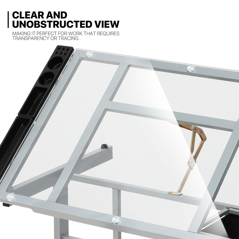 Adjustable Drafting Table with Glass Top and Storage - Art & Craft Station