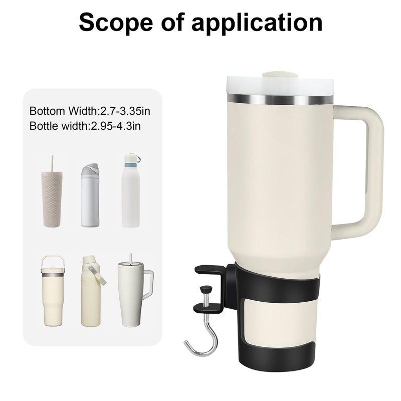 Adjustable Desk Cup Holder Clamp with Hook for Office & Gaming Desks
