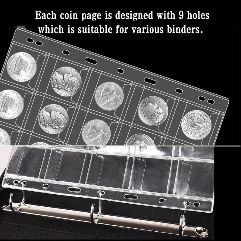 Coin Collection Pages with 20 Pockets - Fits Binders, Durable Plastic Storage