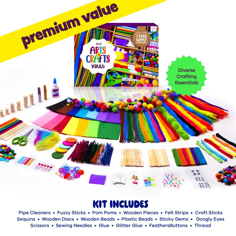 Kids Arts & Crafts Kit with Supplies in Storage Case for Creative Projects