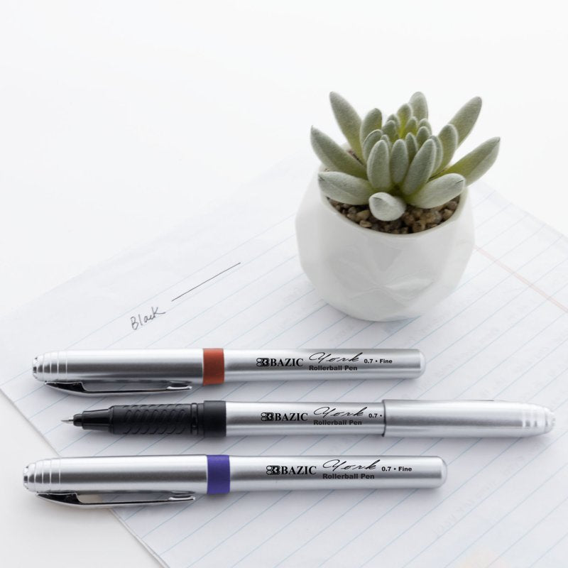 Assorted Rollerball Pens with Rubber Grip - 0.7mm Fine Point, 3 Pack