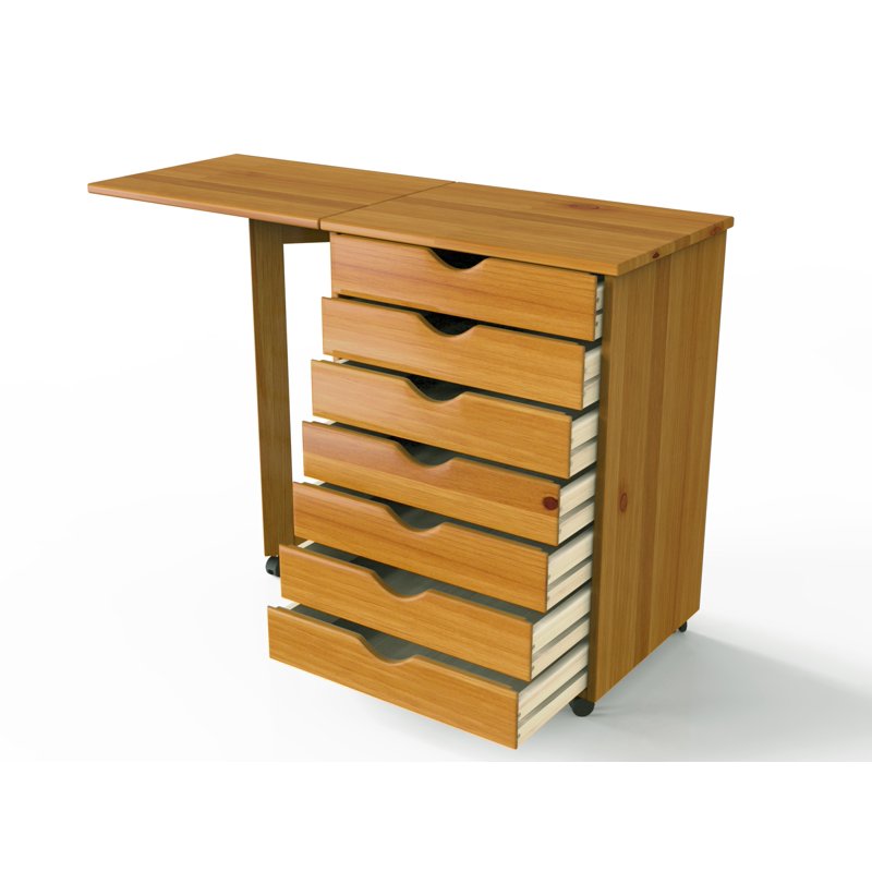 Solid Wood Mobile Storage Cart with 7 Drawers and Casters