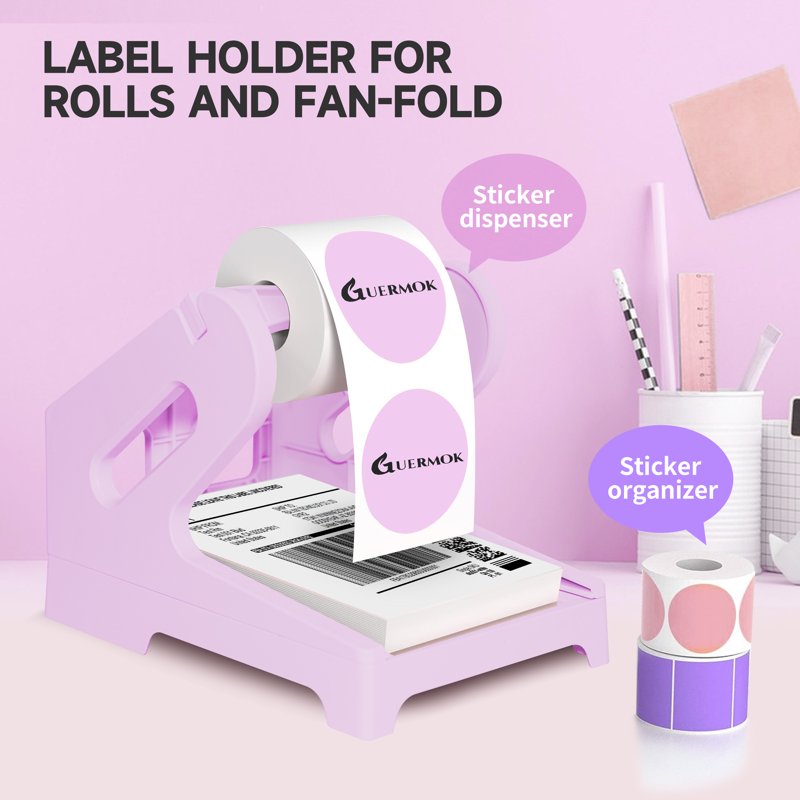 Thermal Shipping Label Holder for Rolls & Fan-Fold Labels - Desktop Organizer for Fragile & Holographic Stickers - Purple