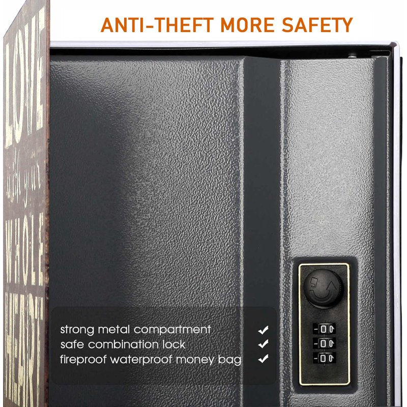 Fireproof Book Safe with Combination Lock - Hidden Money Storage Bag