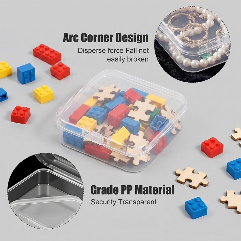 Mini Clear Plastic Bead Organizer Box Set - 2 Pack, 2.56 x 2.56 Inches