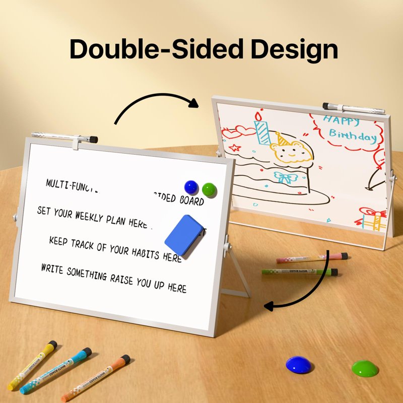 Double-Sided Dry Erase Whiteboard with Stand 16x12 Inch for Home Office School