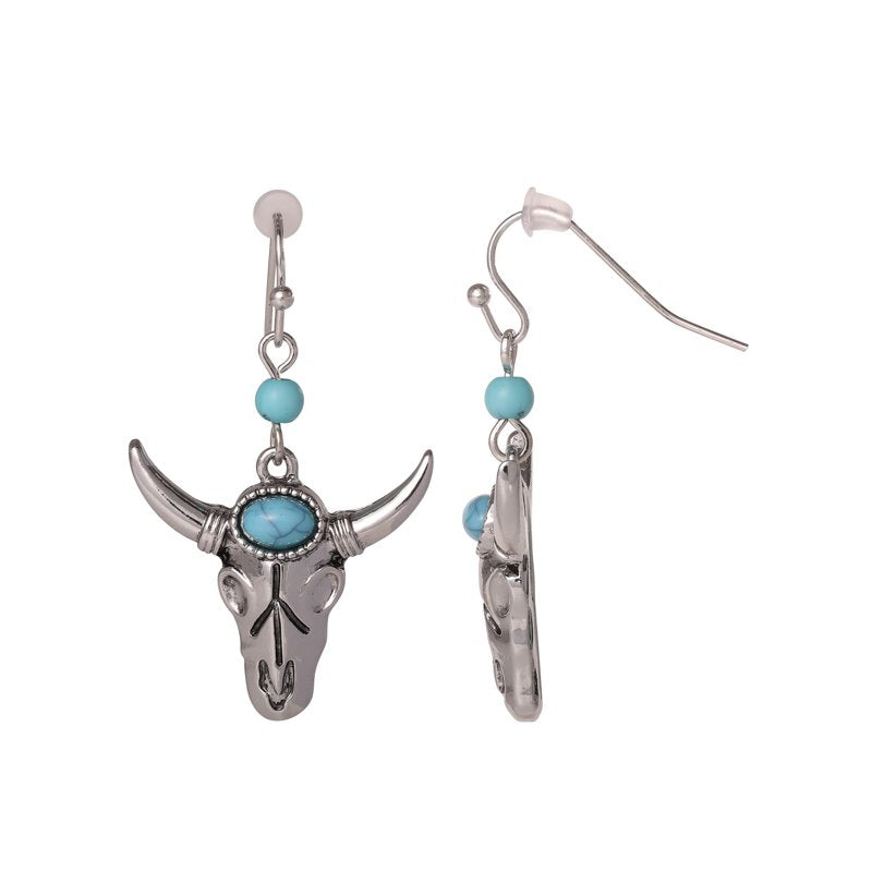 Jessica Simpson Women's Faux Turquoise Bull & Butterfly Dangle Drop Earrings Set - 2 Pairs