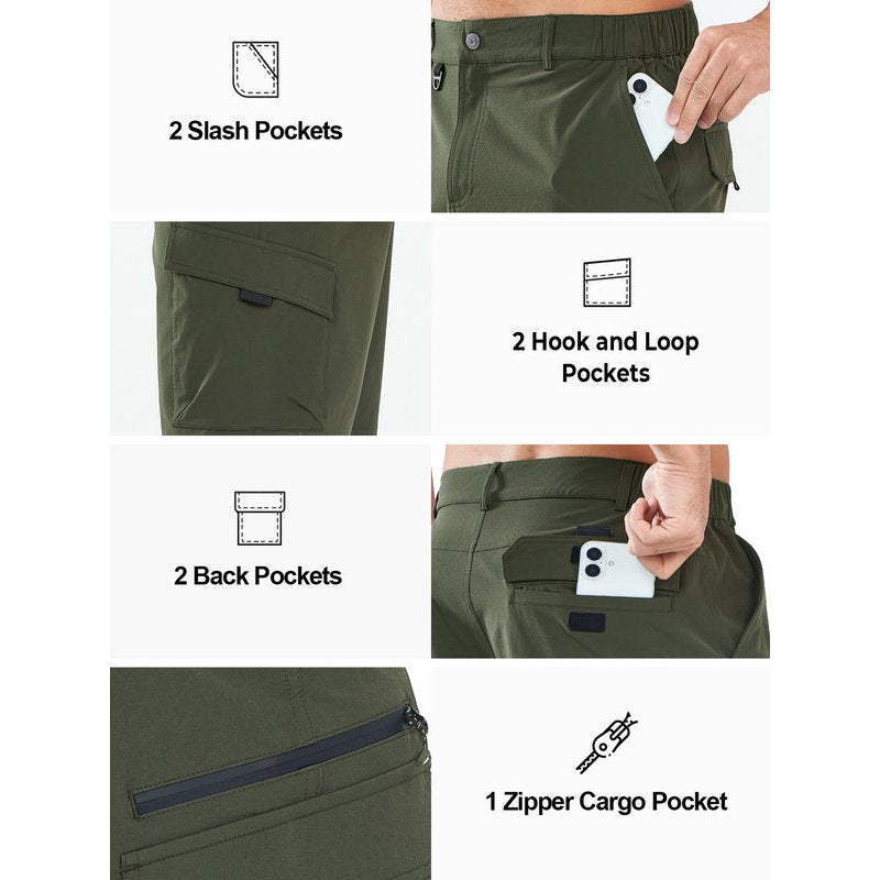 Men's 9-Inch Cargo Shorts - Multi-Function Hiking, Camping, Golf & Work