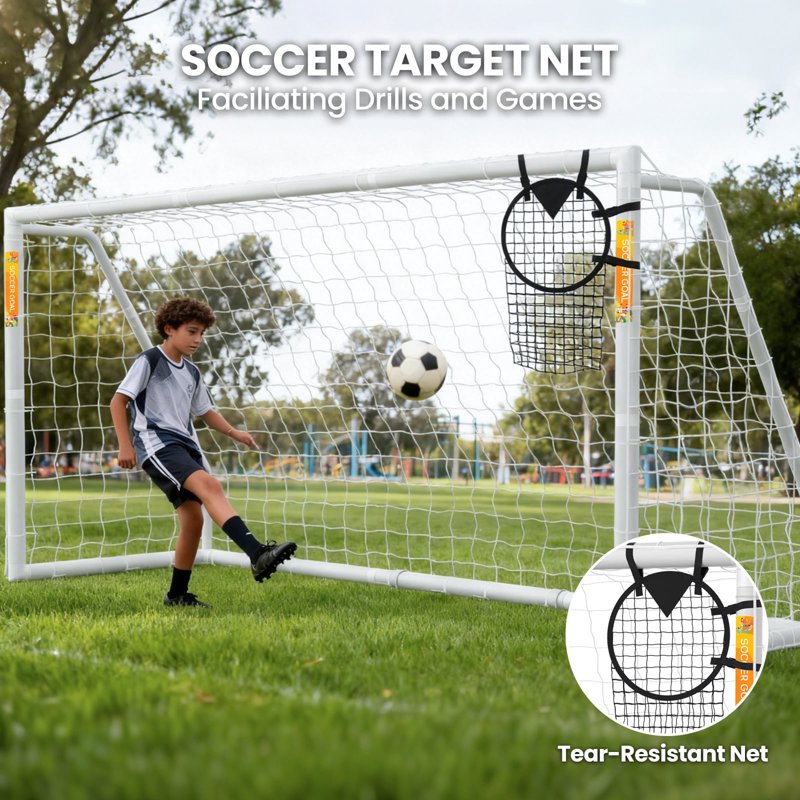 White-Foldable 12x6 Soccer Goal – SLSY PVC Backyard Training Goal for Teens & Adults