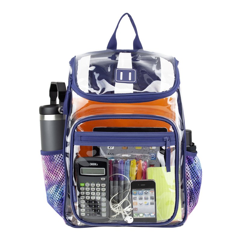 Clear Backpack with Water Bottle Pockets & Front Zipper - Stadium & Festival Ready