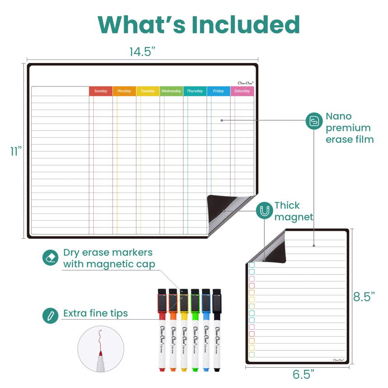 Magnetic Dry Erase Chore Chart Set with Markers — Household Organizer