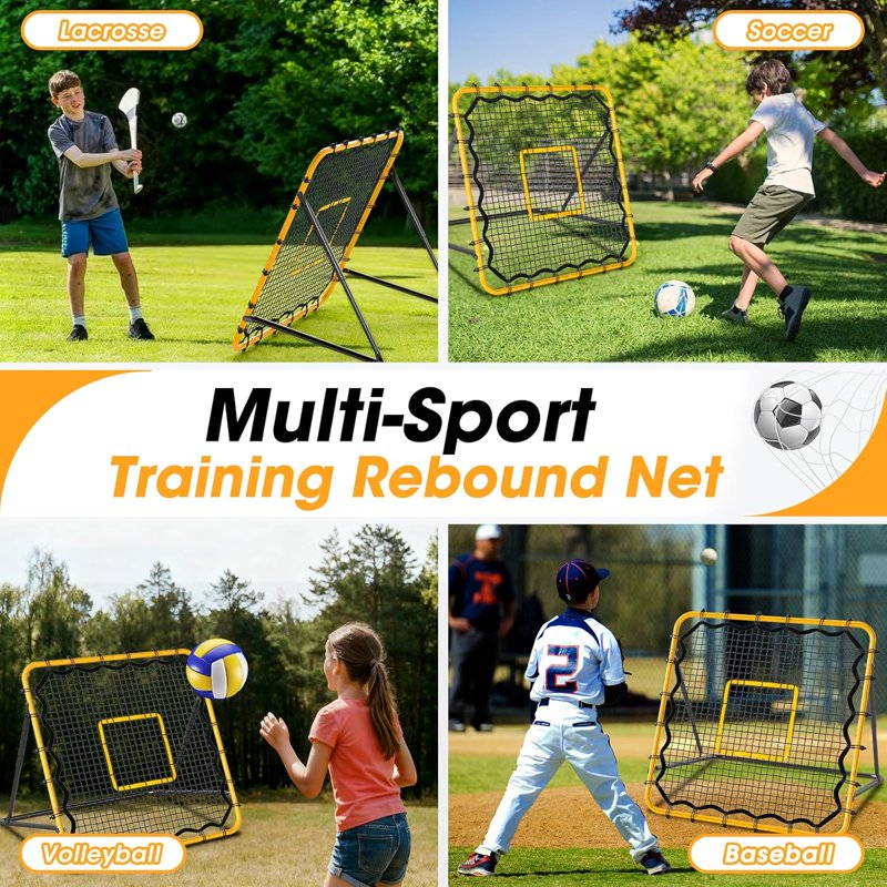 Adjustable Rebound Net for Soccer Baseball Volleyball - 3.7x3.7 ft