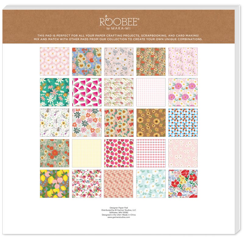 Sunny Florals Scrapbook Paper Pad 12x12 Inches 50 Sheets - Floral & Picnic Designs