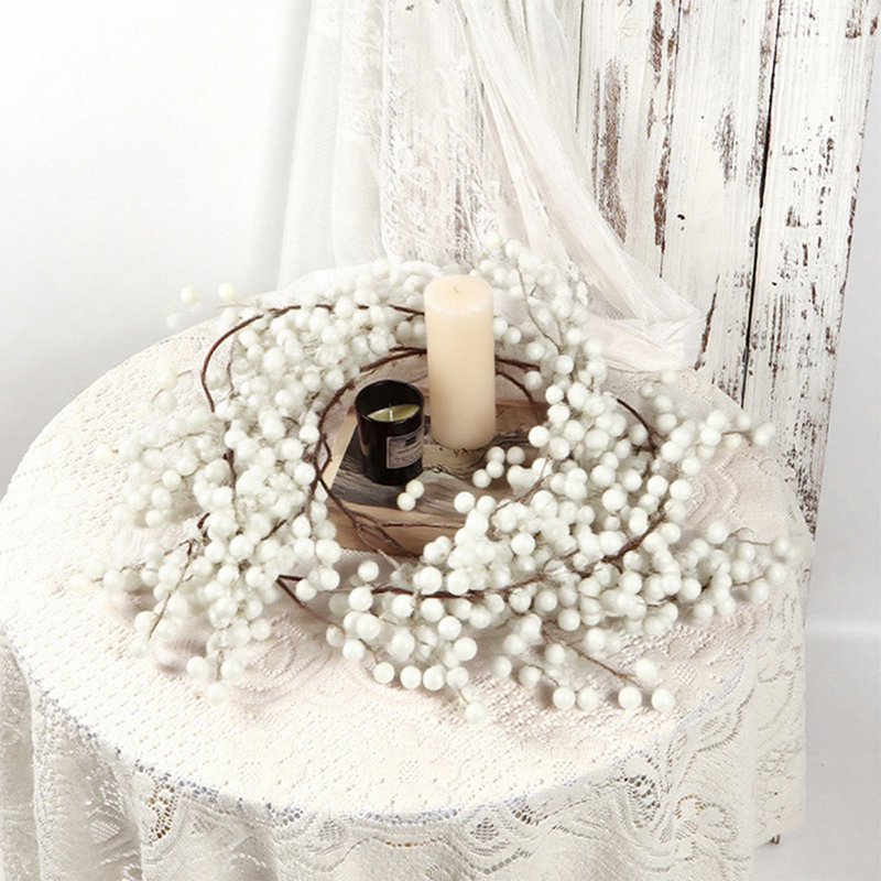 Artificial Christmas Berry Garland, White Winter Wreath Decor, 68 Inch Long Faux Plant for Holiday & Mantel