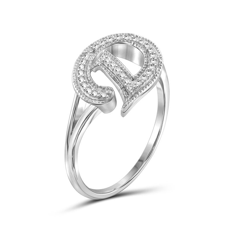 Initial Letter Ring with White Diamonds - Sterling Silver Monogram Jewelry for Women
