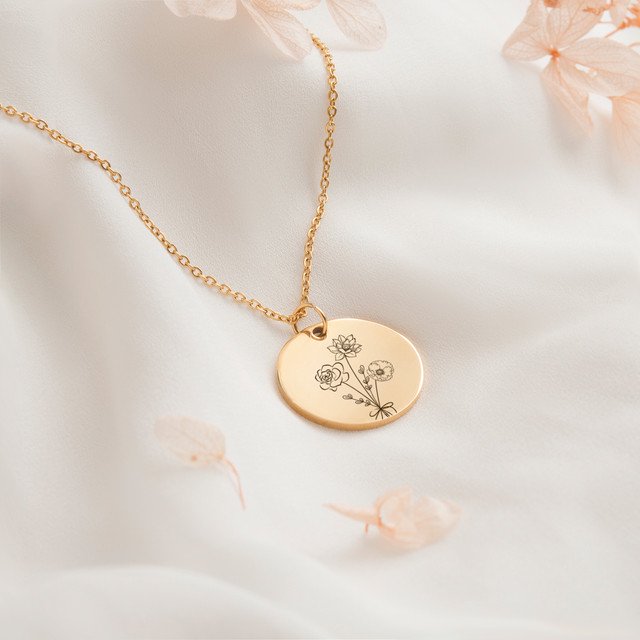 Personalized Birth Flower Necklace with Up to 4 Charms - Customizable Jewelry Gift for Mom