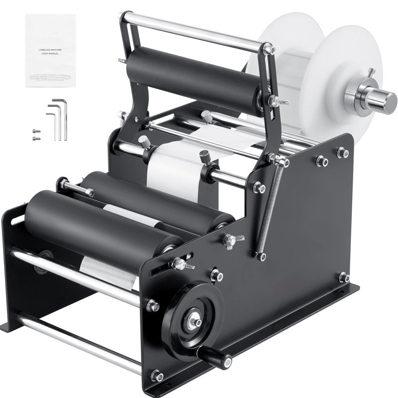 Hand-Operated Label Applicator for Round Bottles - Adjustable Speed & Size