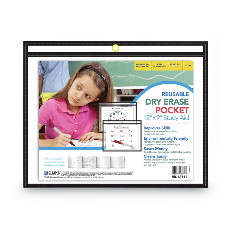 Reusable Dry Erase Pockets for Kids & Students - 12 x 9 Black
