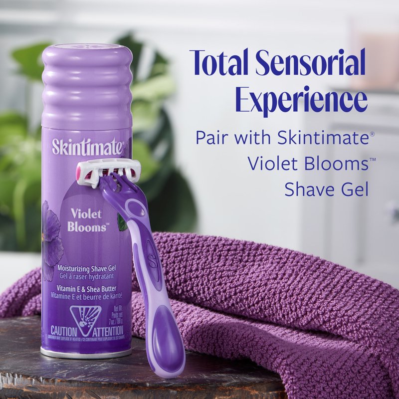 Disposable Women's Razor Set - Exotic Violet Blooms 4-Blade, Multipack