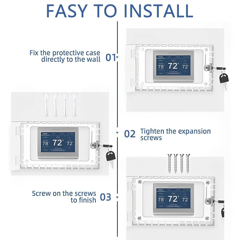 Universal Thermostat Lock Box with Key - Clear Acrylic Cover, Large Wall Mount Protector