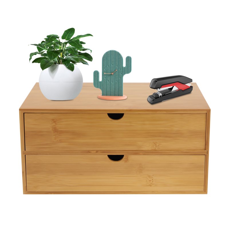 Large Capacity Desk Organizer with 2 Drawers - Minimalist Bamboo Office & Cosmetic Storage